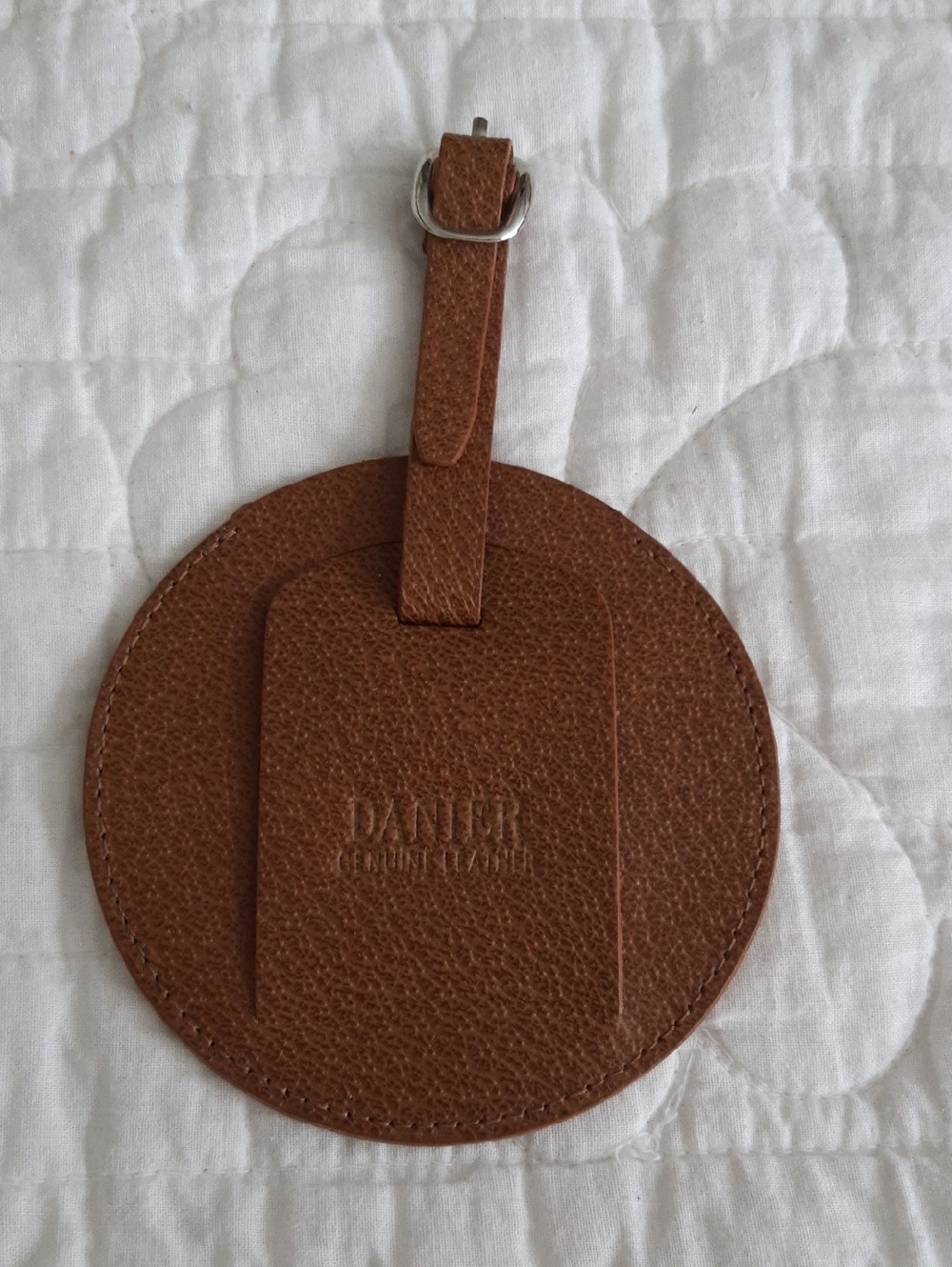 Danier Brown Round Leather Luggage Tag with Strap